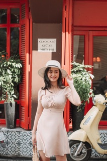 Beige square neck dress