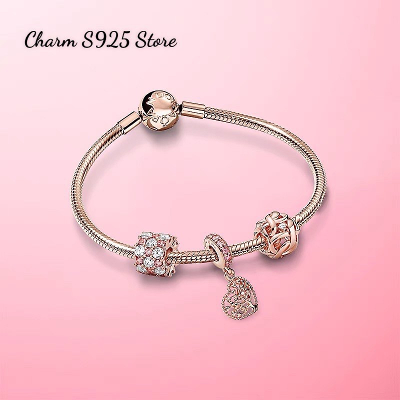 BỘ VÒNG TAY PAN ALE MIX 3 HẠT CHARM ROSE GOLD S925 HÀNG CAO CẤP