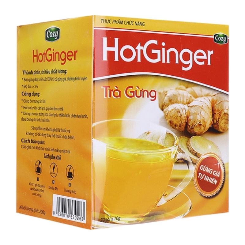 [ Mua nhiều hỗ trợ giảm giá] Trà Gừng COZY HotGinger hộp hoà tan 20 gói x10g gừng già tự nhiên