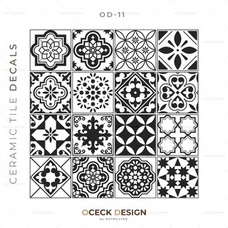 SET 16 Ô DECAL GẠCH BÔNG ĐEN TRẮNG DÁN TƯỜNG