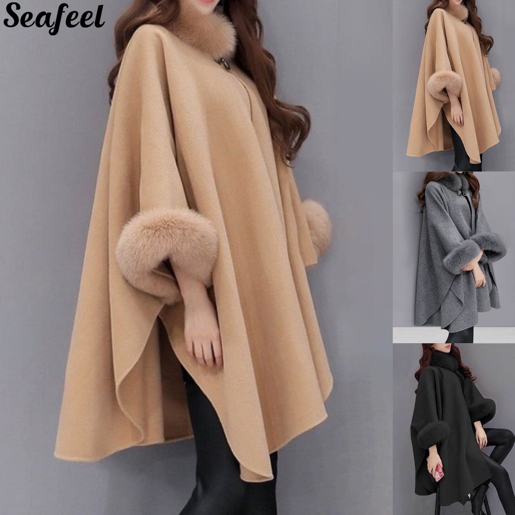 Áo choàng Poncho dáng dài chất liệu dày dặn giữ ấm thời trang cho nữ
 | BigBuy360 - bigbuy360.vn