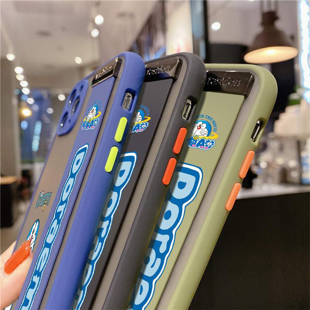 Cho Oppo Reno 5 Pro 5G Reno 4 Reno 3 Pro 4G R9S Vỏ hoạt hình Doraemon Ốp lưng chống sốc Mặt sau mờ Bảo vệ toàn bộ ống kính Vỏ bảo vệ điện thoại