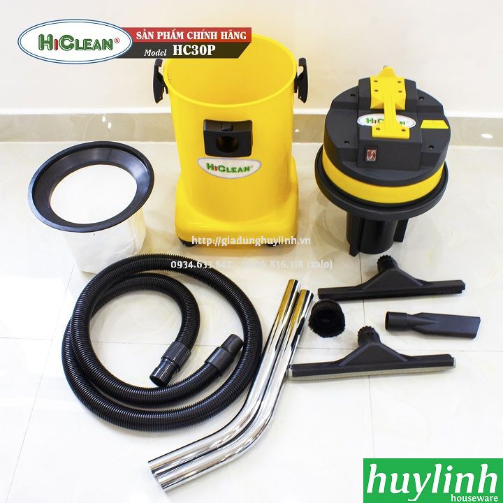 Máy hút bụi công nghiệp Khô và Ướt HiClean HC30P - 30 lít - Thùng nhựa