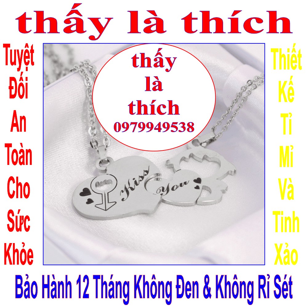 Dây chuyền cặp đôi 2 mảnh ghép trái tim & cậu bé tình yêu kết hợp chữ KISS YOU ...