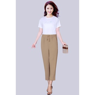 Quần baggy nữ lưng thun vải đũi Qđ03