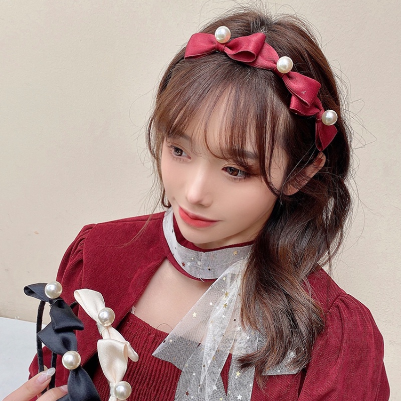 Băng đô thắt nơ đính ngọc trai thời trang Hàn Quốc