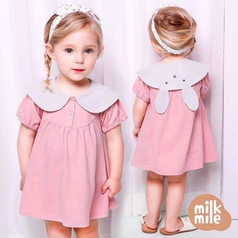 Đầm thỏ hồng thun cotton Milk Mile VNXK cho bé gái