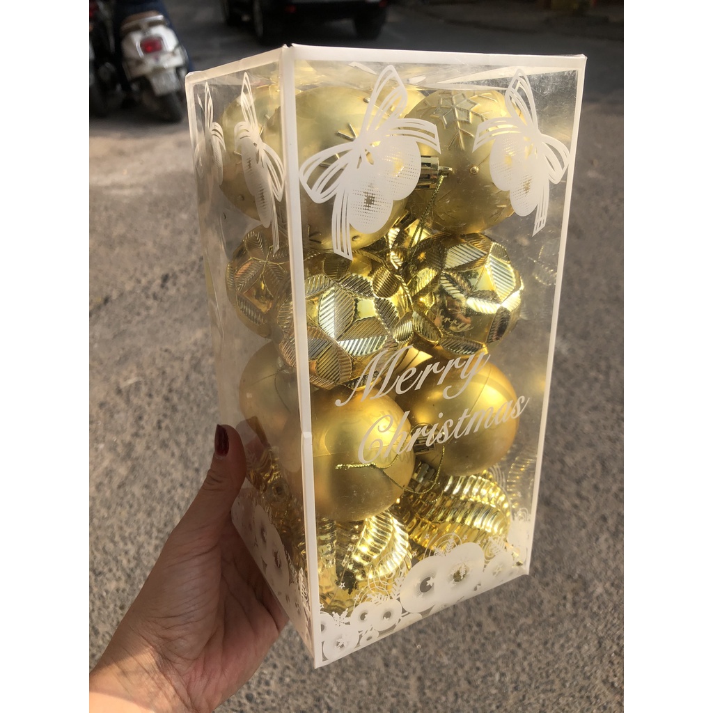 Hộp 16 quả châu kiểu mới đường kính 6cm treo cây thông Noel trang trí Giáng sinh làm vòng nguyệt quế