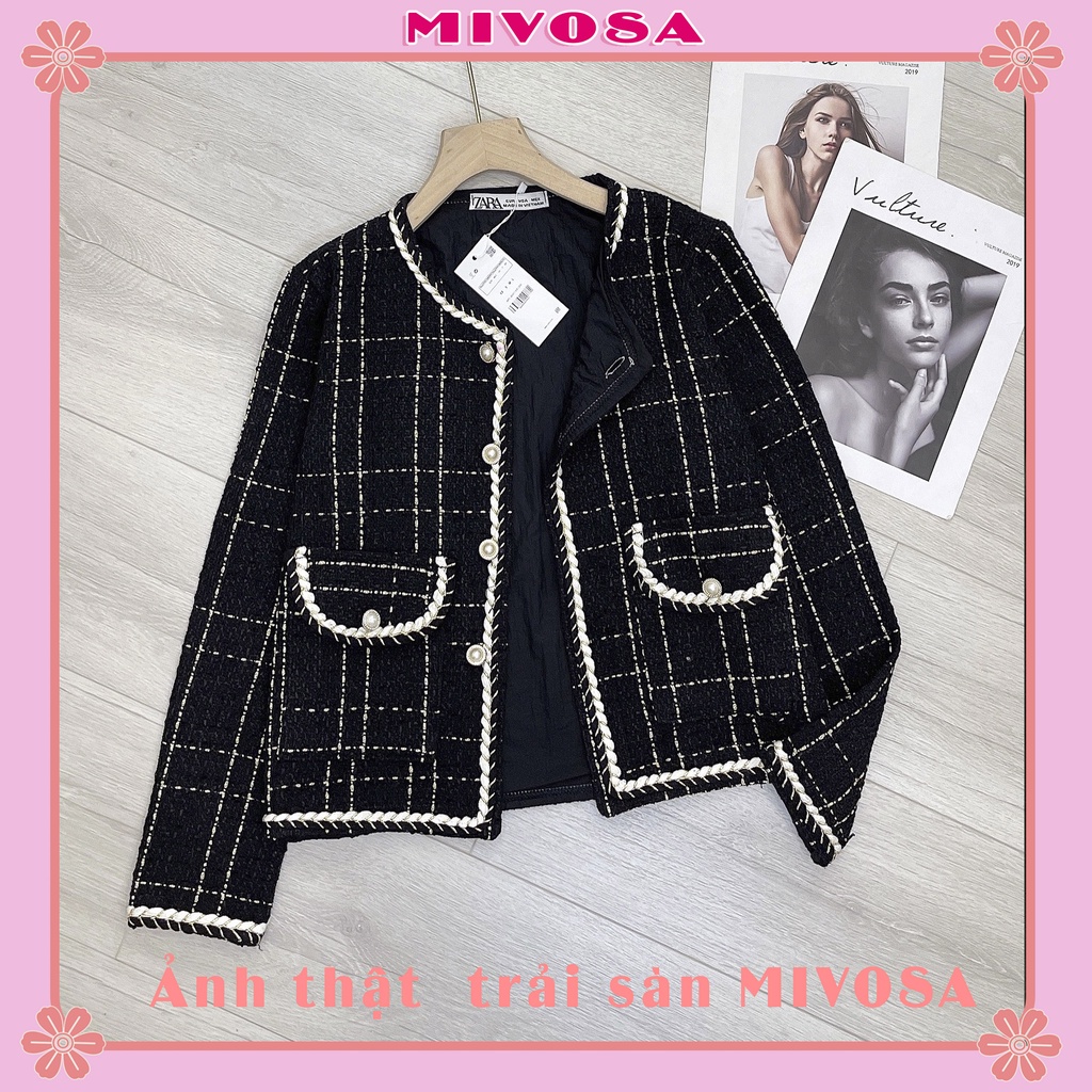 Áo dạ tweed nữ 2 lớp viền thừng cúc ngọc áo khoác dạ ngắn công sơ nữ MIVOSA DD001-1