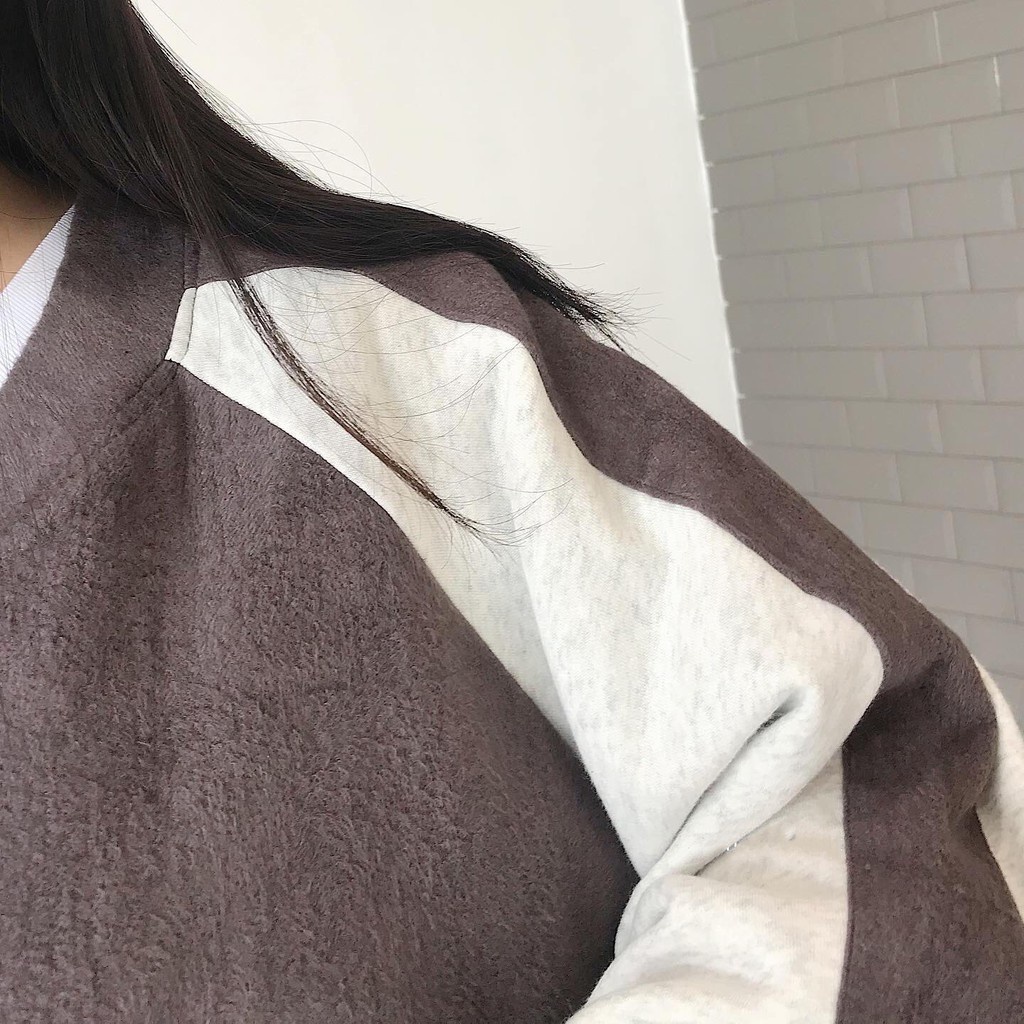 Áo Khoác Jacket Nữ Chất Nhung Dày Dặn Áo khoác Phối Tay Viền Trắng Form Rộng Phong Cách Cá Tính TION 1745