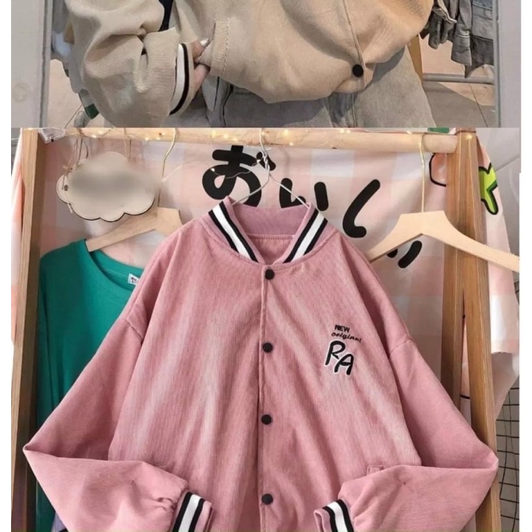 Áo khoác bomber kaki nhung (ảnh thật), Áo khoác bomber from rộng RA