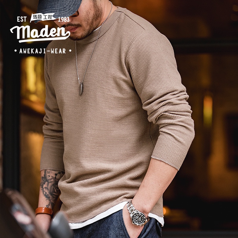 MADEN Áo sweater tay dài cổ tròn phong cách Nhật Bản
