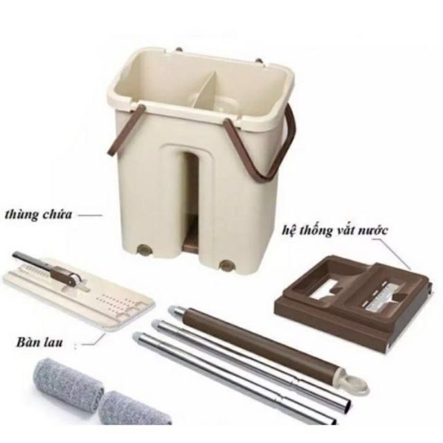 Bộ chổi lau nhà tự vắt xoay 360o cỡ đại, Cây lau nhà tự vắt thông minh