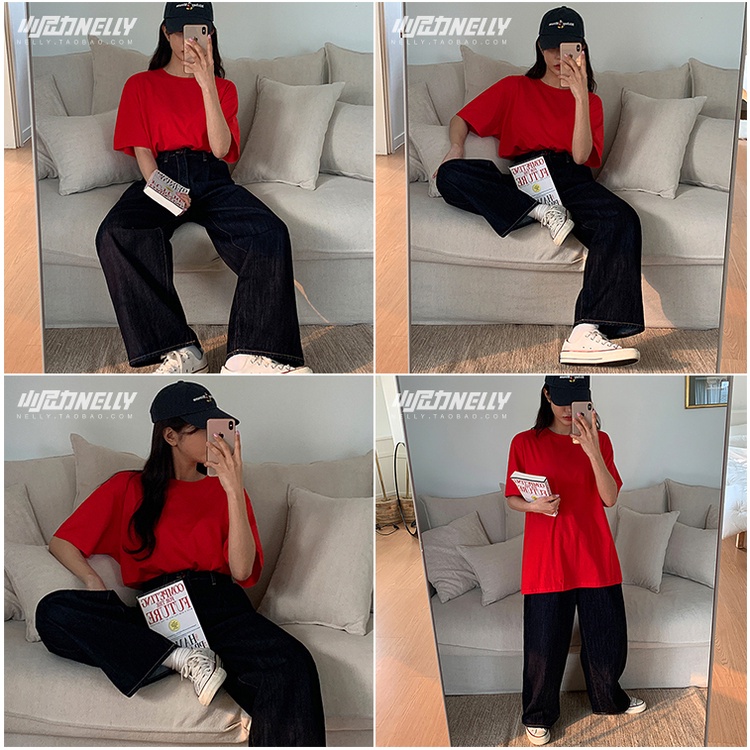 Áo phông Nelly Heybig ngắn tay trơn màu đỏ