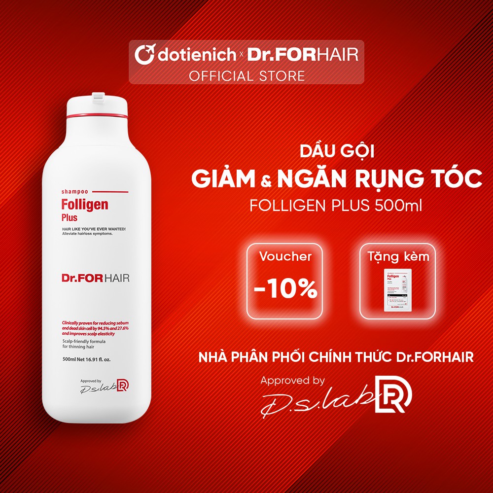 Dầu gội ngăn rụng, kích thích mọc tóc nhanh Dr.FORHAIR/Dr FOR HAIR Folligen Plus 500ml sạch gàu, nấm ngứa