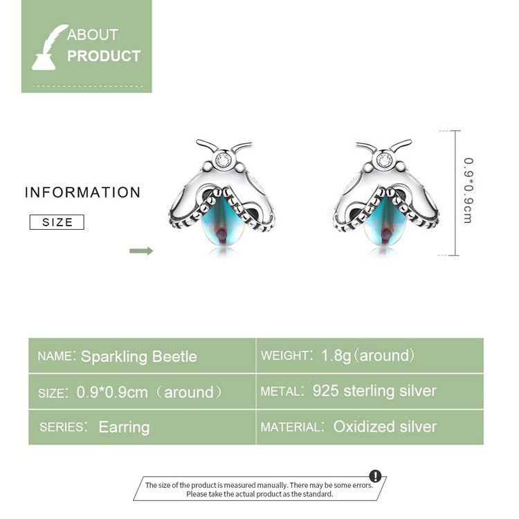 Bông tai Bamoer Sce1290 bạc 925 kiểu côn trùng độc đáo thời trang