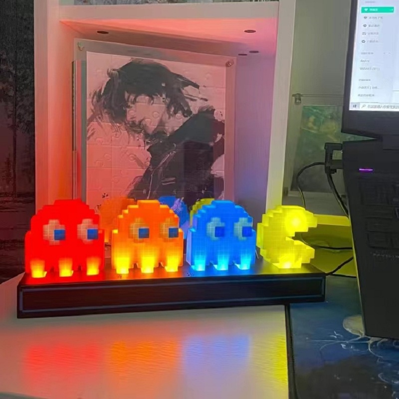 [Hàng Sẵn] Đèn ngủ Pac man đáng yêu có cảm biến âm thanh thông minh USB đầy màu sắc để trang trí máy tính, phòng ngủ phòng làm việc【Tennessee052】