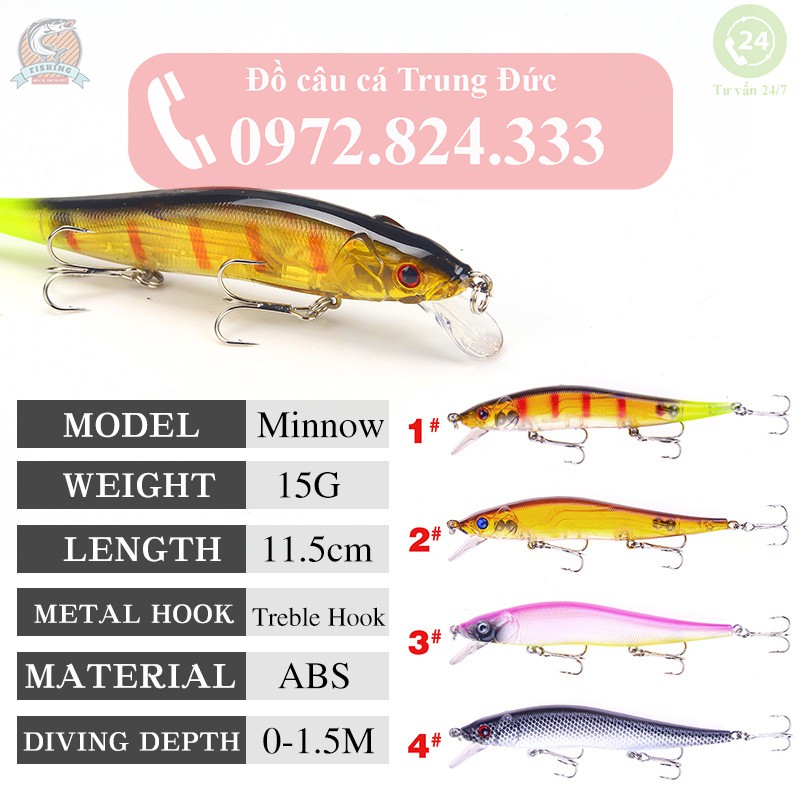 Mồi giả câu cá MINNOW JERK Chẽm, Vòn, Nhồng, Vược 11,5cm-15g