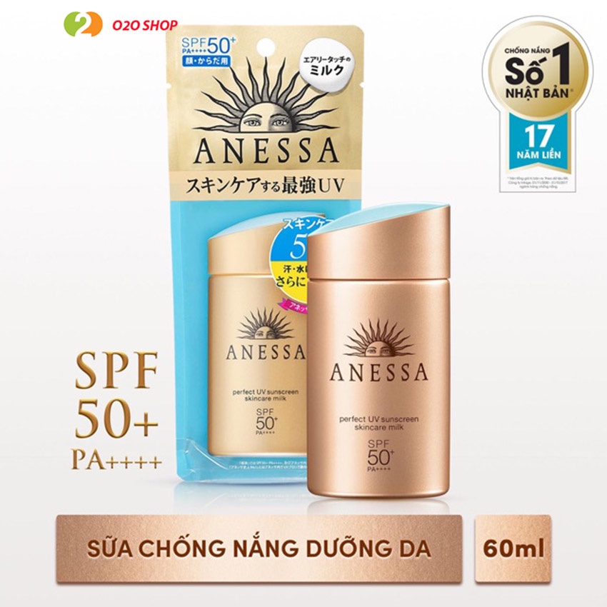 Kem chống nắng dạng sữa dưỡng da và bảo vệ hoàn hảo Anessa Perfect UV SPF 50+ PA++++ 60ml giúp kiềm dầu tốí ưu