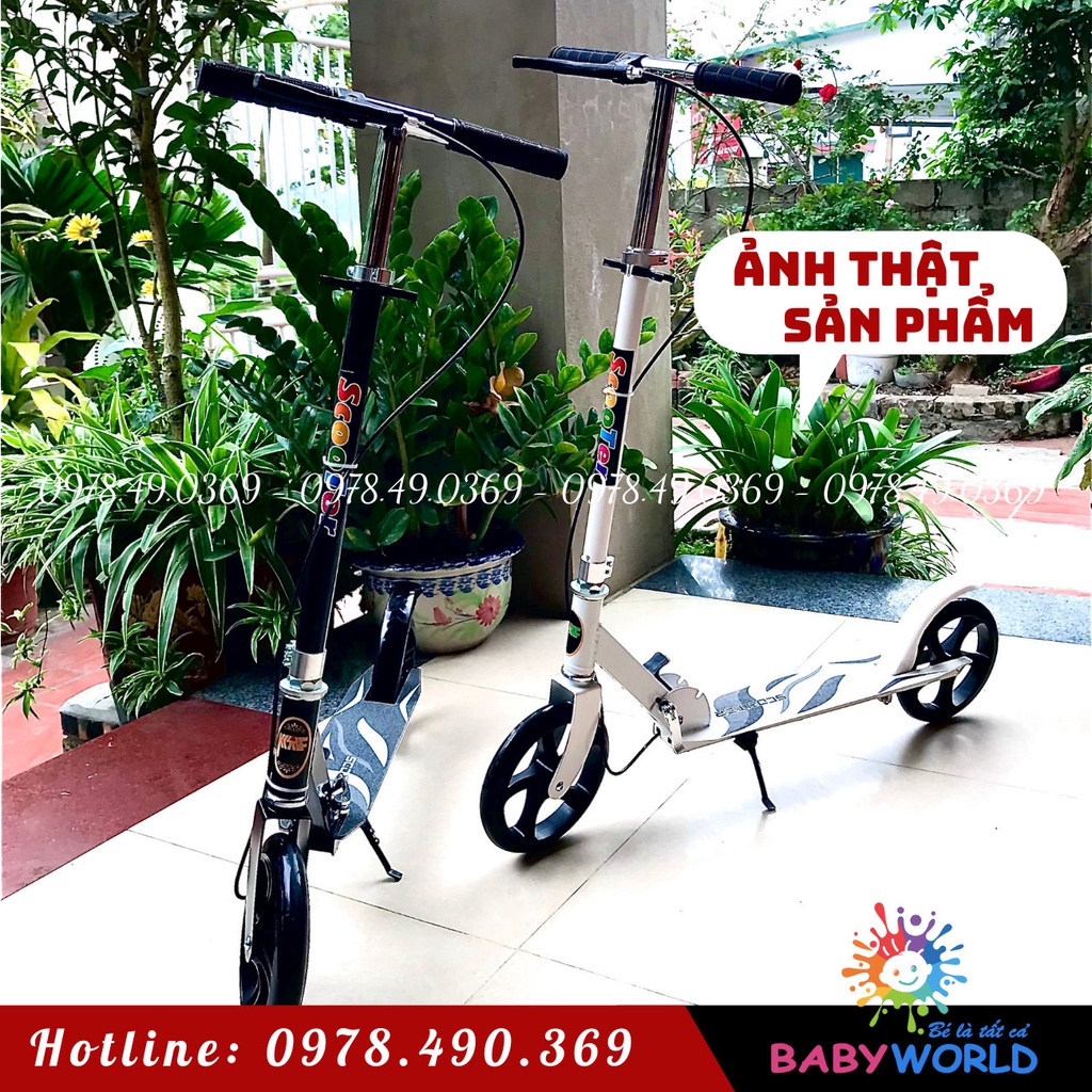 Xe trượt scooter cỡ lớn giành cho thiếu niên và người lớn, chất liệu hợp kim chắc khoẻ 150kg, có phanh tay và chân