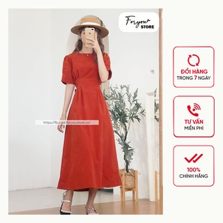 Váy đầm tay bồng dáng dài đai eo