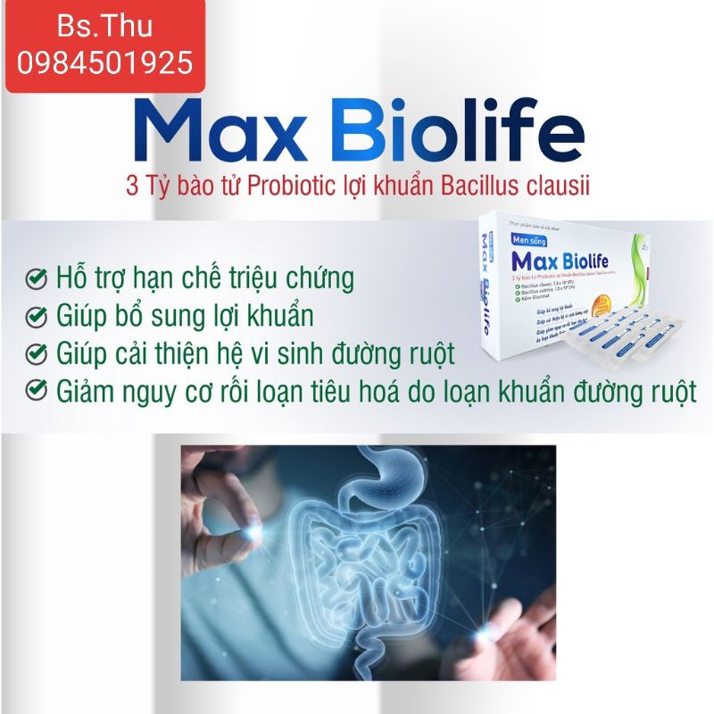 Men sống lợi khuẩn Max Biolife hộp 20 ống bổ sung vi sinh đường ruột, cải thiện tiêu hóa