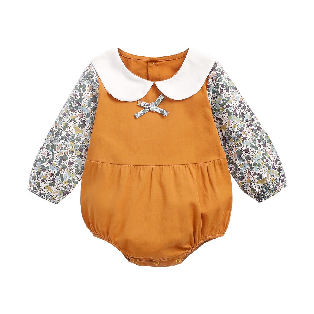 Áo Liền Quần Sanlutoz Tay Dài Bằng Cotton Màu Cam Cho Bé Gái