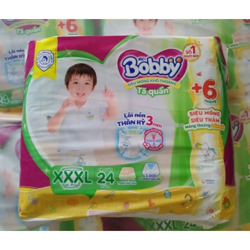 Tã quần Bobby mẫu mới size XXXL 24miếng+6