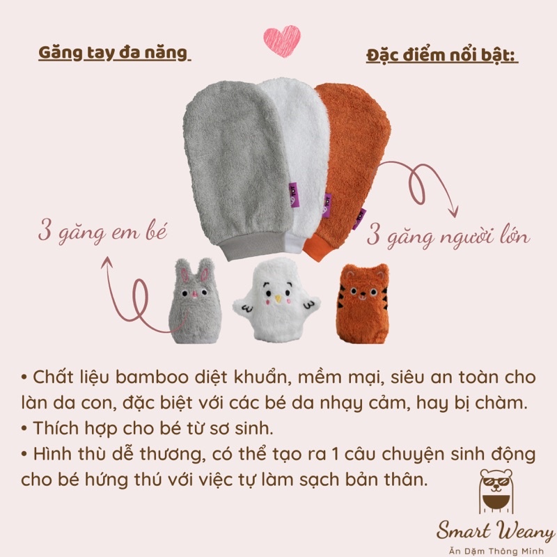 Set GĂNG LAU vải sợi tre DIỆT KHUẨN lau mặt, tắm, vệ sinh cá nhân cho bé [Chính hãng Tidy Tot UK] - Bamboo Wash Mitts