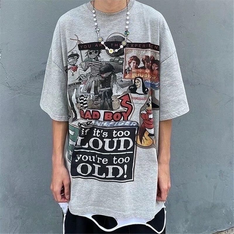 Áo thun MMIOT Y2K Y2K tay ngắn cổ tròn in họa tiết hoạt hình graffiti phong cách harajuku thời trang mùa hè size S-5XL