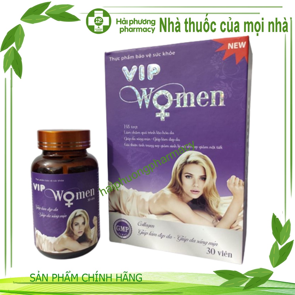 Viên uống VIP WOMEN Lọ 30 viên - Đẹp da, sáng mịn, điều hoà kinh nguyệt