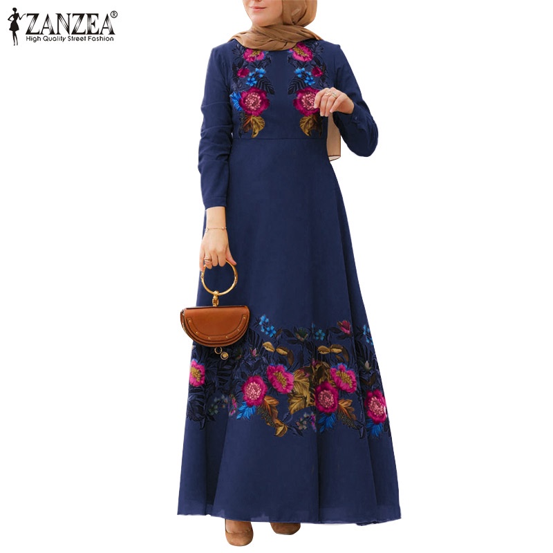 Đầm maxi ZANZEA tay dài in họa tiết hoa phong cách bohomian thời trang cao cấp cho nữ