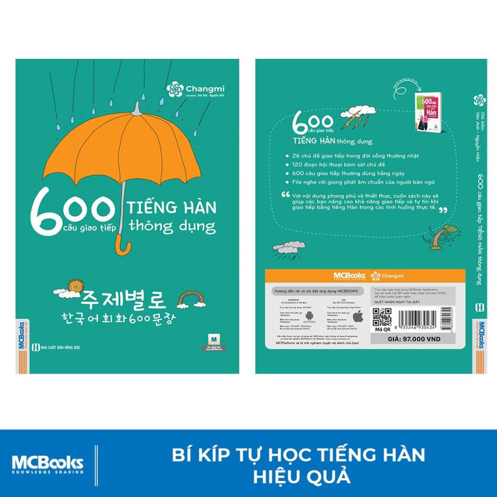 Sách - 600 Câu Giao Tiếp Tiếng Hàn Thông Dụng Dành Cho Người Tự Học [MCBOOKS]