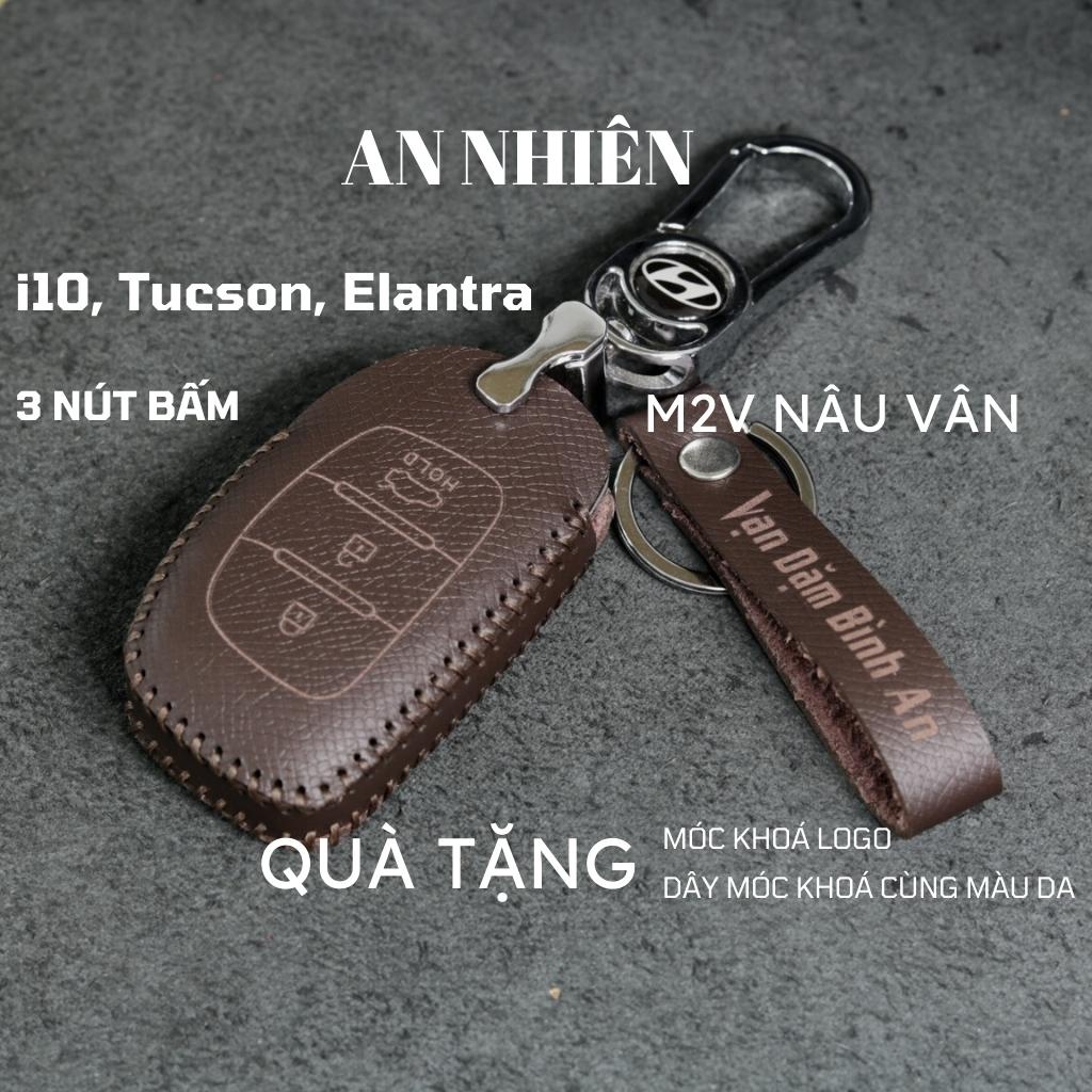 Bao da móc khoá bọc ốp chìa khóa xe ô tô Hyundai i10, Tucson, Elantra, da bò, nhiều màu, khâu thủ công Hyundai7