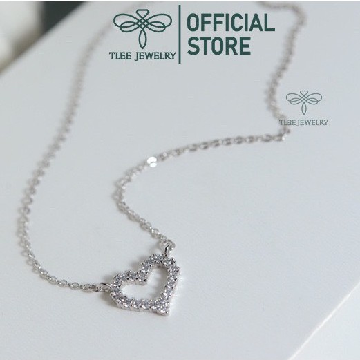 Dây chuyền bạc tlee, vòng cổ tim rỗng nạm đá viền - TleeJewelry