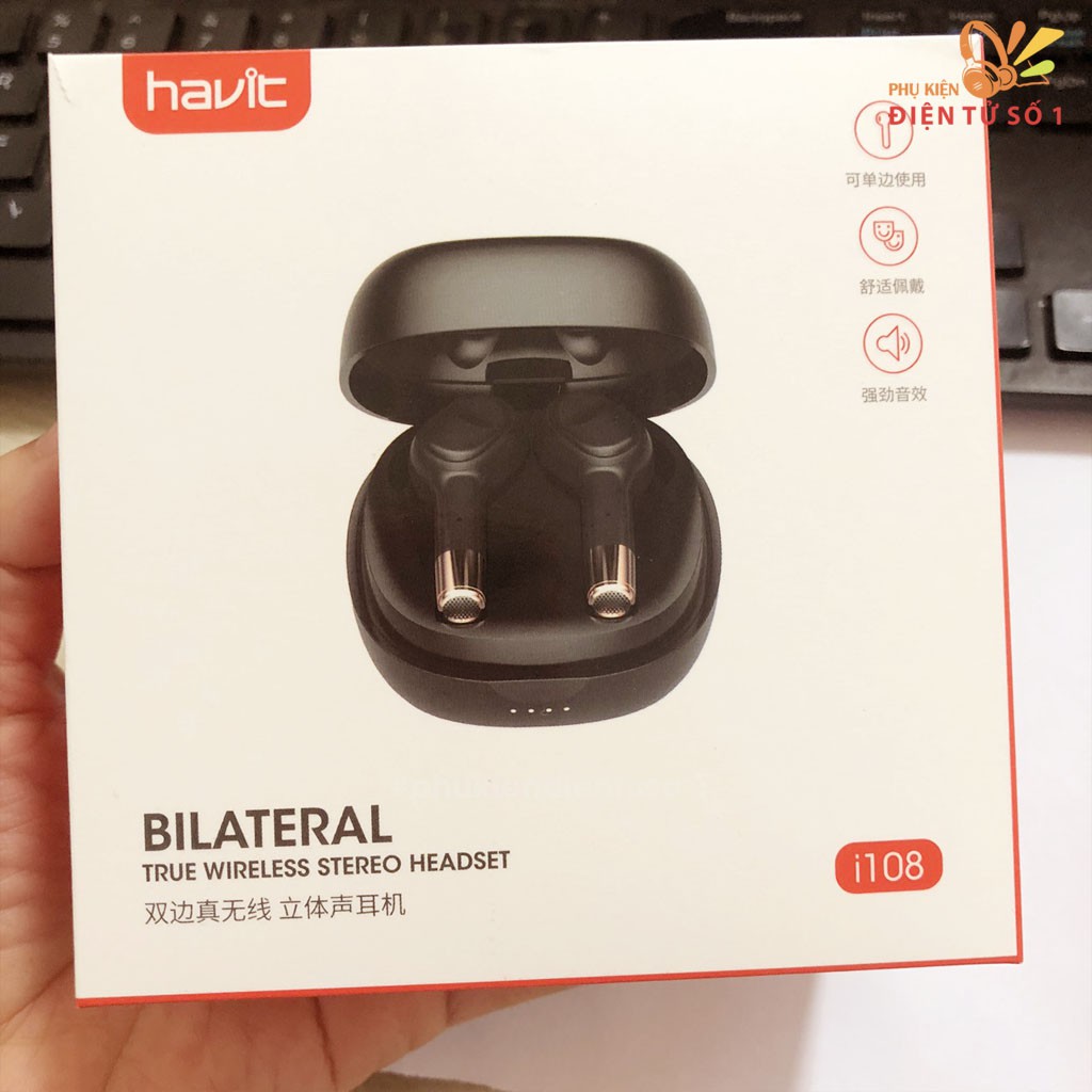 Havit I108 tws tai nghe bluetooth thế hệ mới nhất âm trong, bass mạnh, kết nối ổn định - phụ kiện điện tử số 1