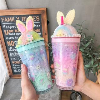 Ly Nhựa Nhiều Lớp Hình Tai Thỏ Đáng Yêu