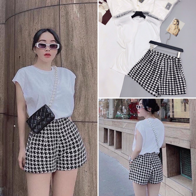 S344 Set Áo Phông Tay Cánh Rơi Phối Quần Short Ziczac