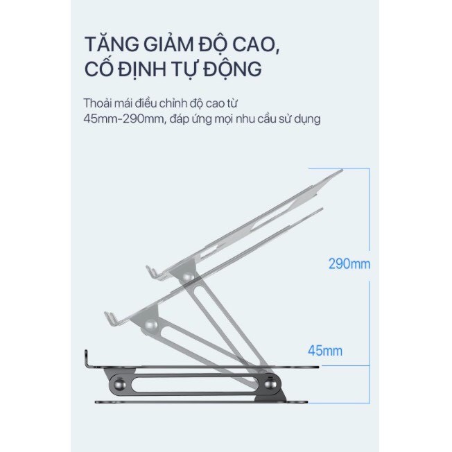 Giá Đỡ Laptop/Máy Tính Bảng VIVAN VLS01 Hợp Kim Nhôm Cao Cấp Tăng Giảm Chiều Cao Có Khe Tản Nhiệt - BẢO HÀNH 12 THÁNG