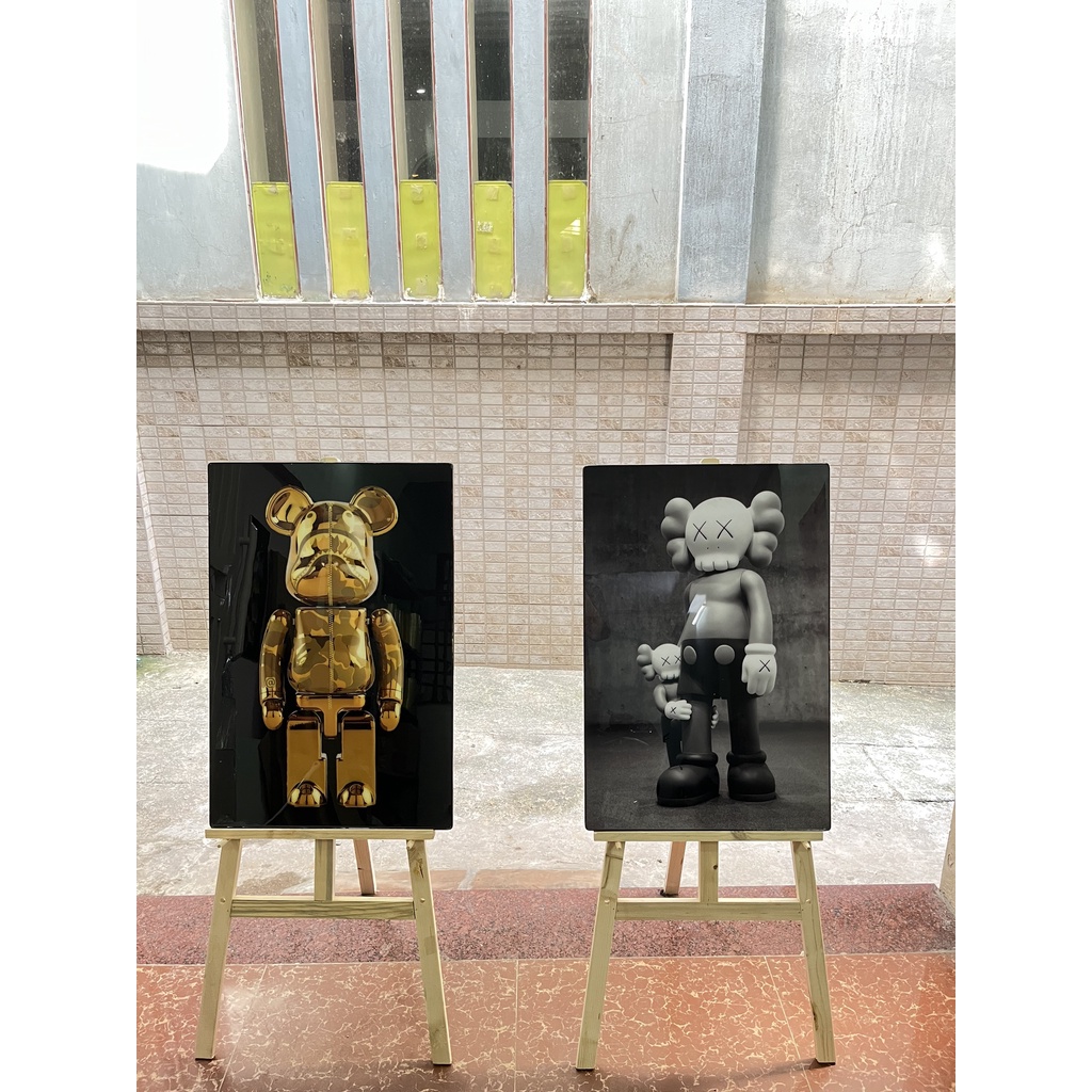 Tranh Tráng Gương Chú Gấu bearbrick/ Kaws Treo Tường Phòng Khách/ Game Gaming/ Quà Tặng Shop