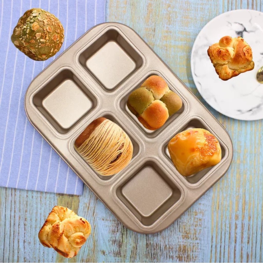 Khuôn cupcake ô vuông, khuôn cupcake 6 ô chống dính, khuôn muffin vuông
