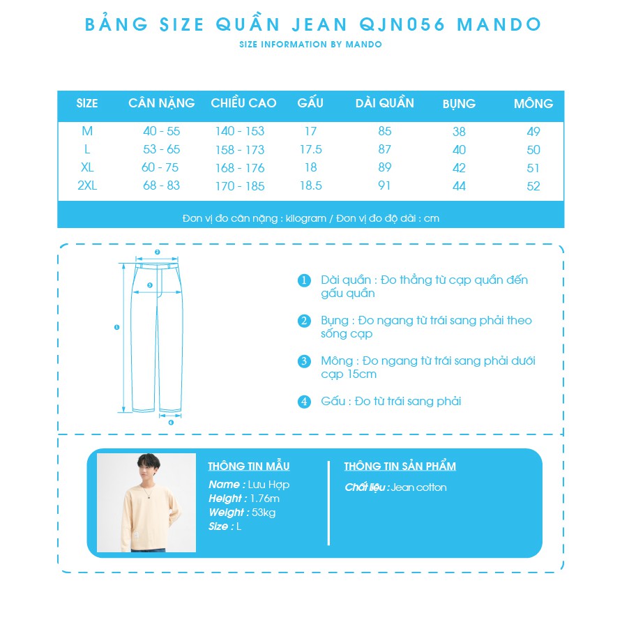 Quần Jean Nam Rách Gối MANDO Vải Bò Cao Cấp 2 Màu Xanh Đen Form Suông Rộng Basic Unisex Thời Trang Hàn Quốc QJN056