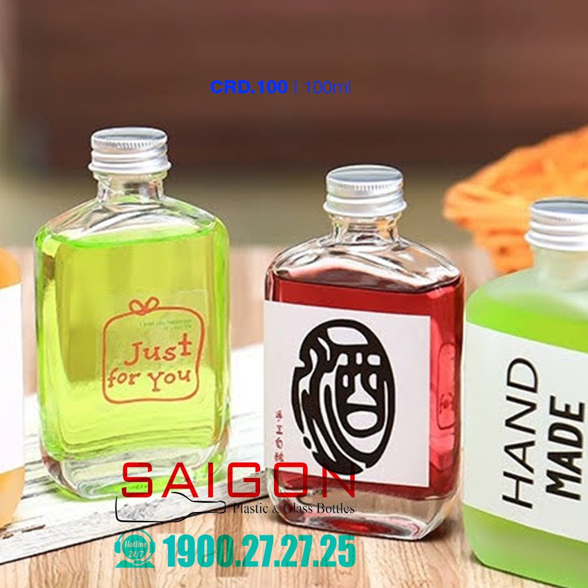 Chai Thủy Tinh Mini Dẹp Nắp nhôm 100ml