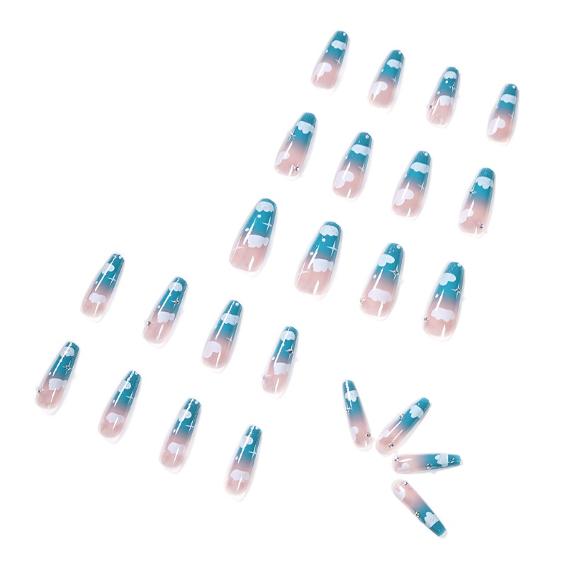 Set 24 Móng Tay Giả Màu Xanh Dương Gradient Độc Đáo