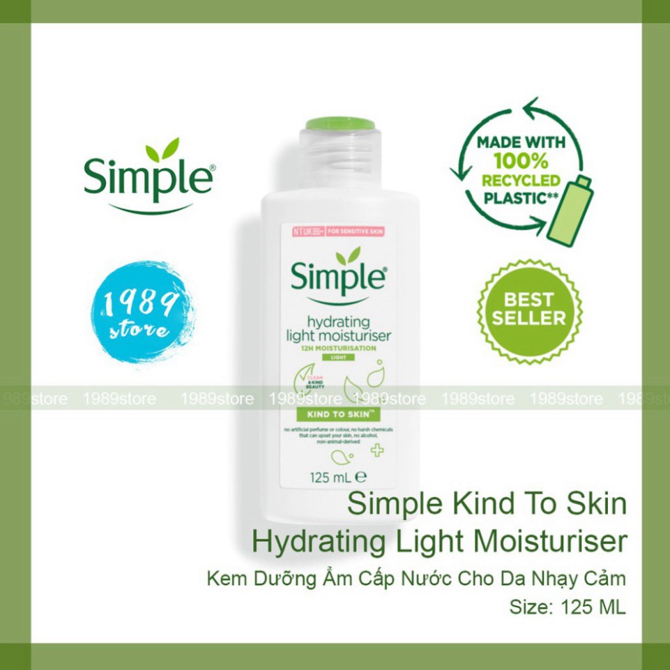 UK-Kem Dưỡng Ẩm Cấp Nước Simple Cho Da Nhạy Cảm - Simple Hydrating Light Moisturizer Kind To Skin GT5