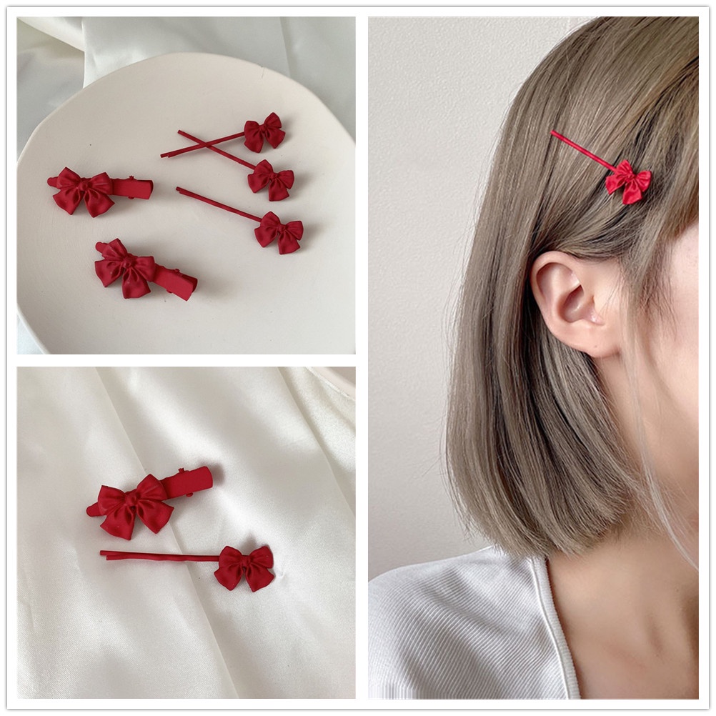 Set 2 Kẹp Tóc Nơ Đỏ Ngọt Ngào