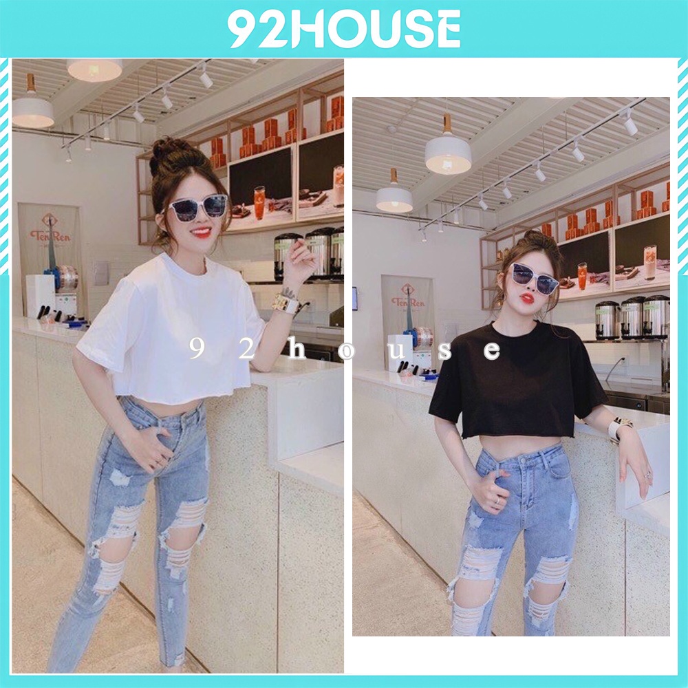 Áo croptop nữ cổ tròn tay ngắn form rộng / Croptop cổ tròn dáng buông / Áo crt nữ phong cách Hàn Quốc
