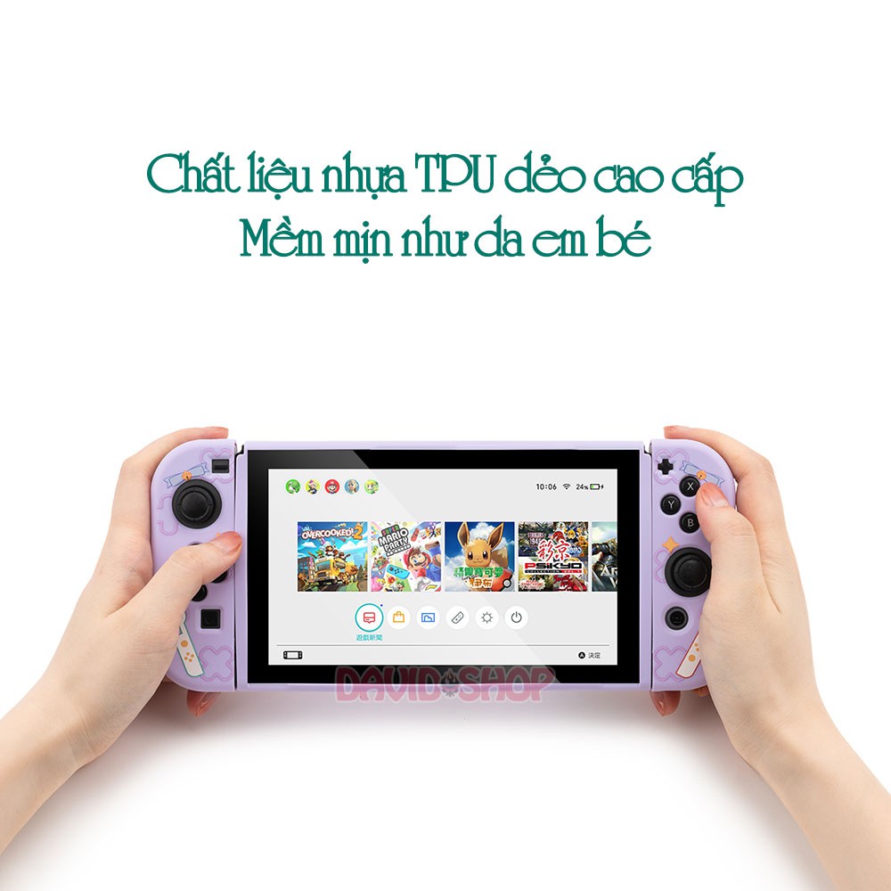 Ốp lưng + case Joy-Con chủ đề Thỏ Đeo Nơ Dùng Bữa nhựa TPU dẻo cao cấp hãng Geekshare cho Nintendo Switch