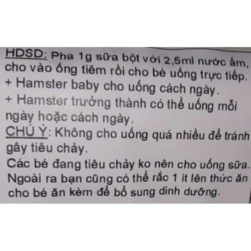 Bột sữa dê canxi cho hamster baby, nhím kiểng, sóc úc, sóc bay...