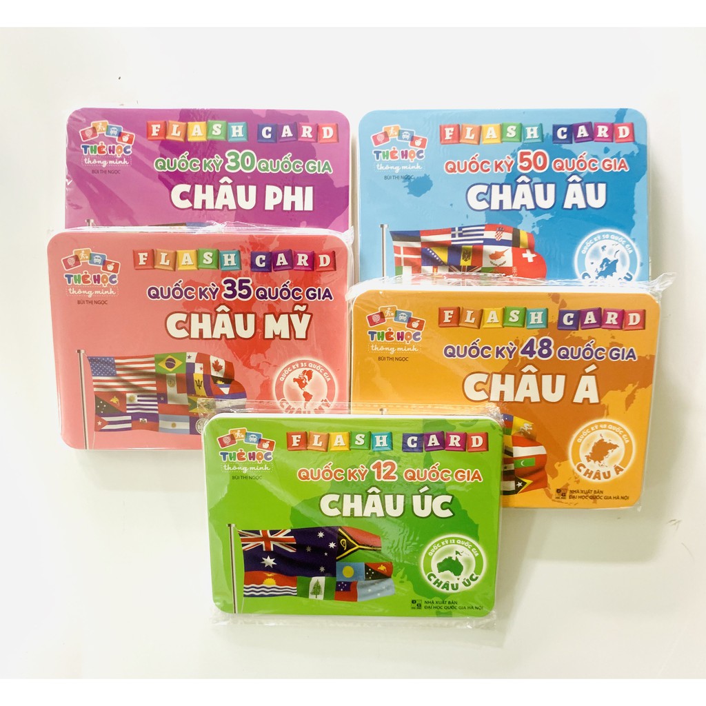 Flash Card Quốc Kỳ Các Quốc Gia Trên Thế Giới - Bộ thẻ học cờ các nước 5 châu lục = 175 thẻ (hộp xanh to)